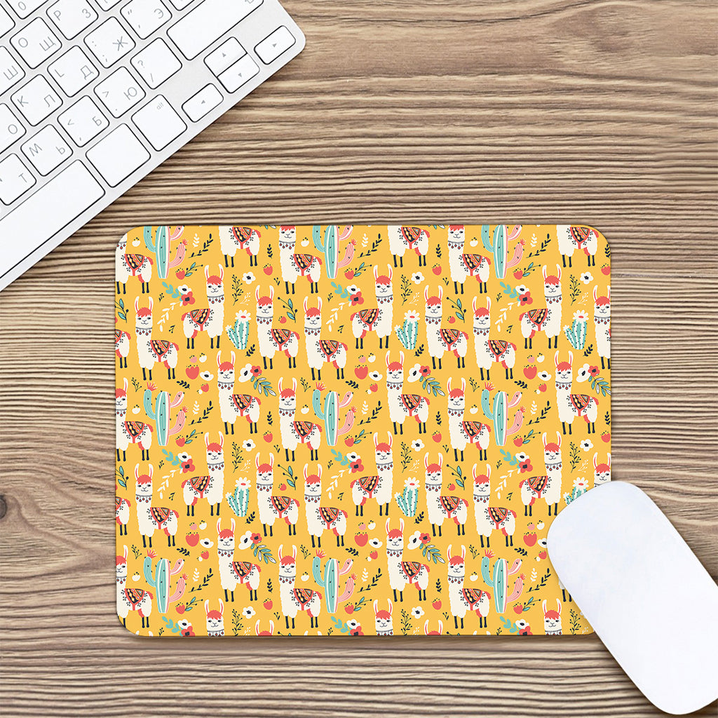 Yellow Llama Pattern Print Mouse Pad