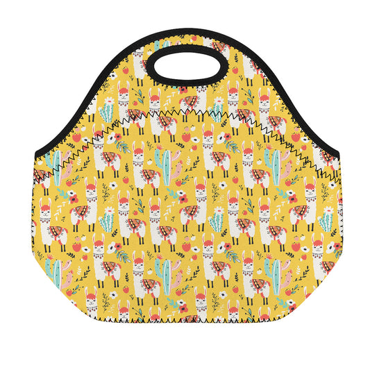 Yellow Llama Pattern Print Neoprene Lunch Bag