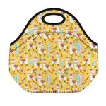 Yellow Llama Pattern Print Neoprene Lunch Bag
