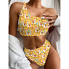 Yellow Llama Pattern Print One Shoulder Bikini Top