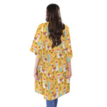 Yellow Llama Pattern Print Open Front Beach Cover Up