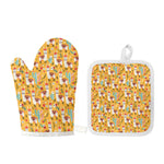 Yellow Llama Pattern Print Oven Mitt And Pot Holder Set