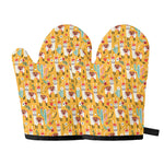 Yellow Llama Pattern Print Oven Mitts