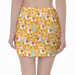 Yellow Llama Pattern Print Pencil Mini Skirt