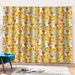 Yellow Llama Pattern Print Pencil Pleat Curtains