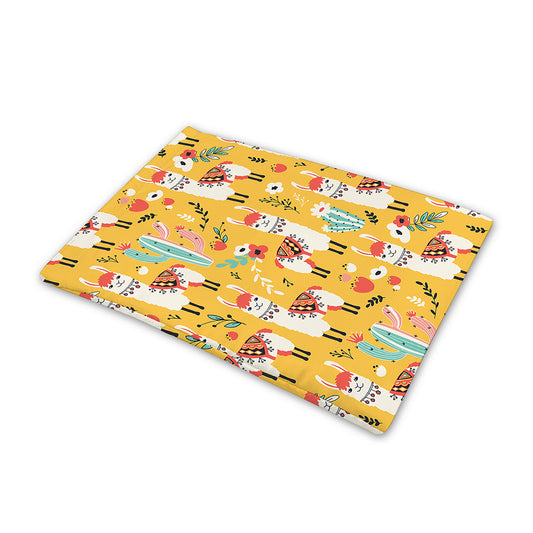 Yellow Llama Pattern Print Pet Cooling Mat Cover