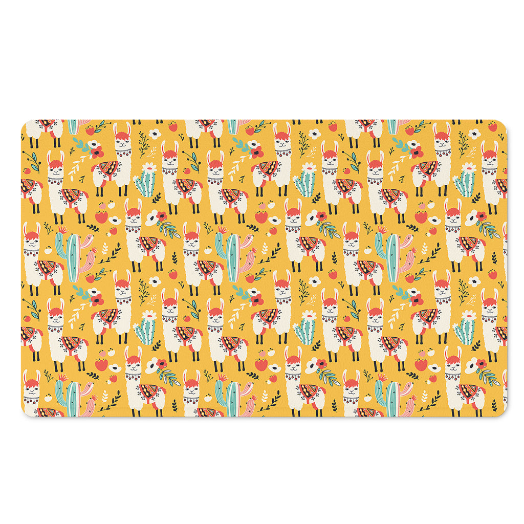 Yellow Llama Pattern Print Polyester Doormat
