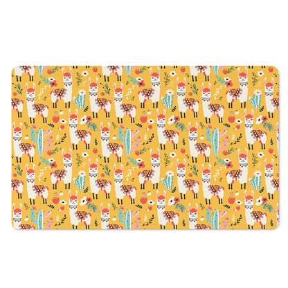 Yellow Llama Pattern Print Polyester Doormat