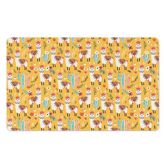 Yellow Llama Pattern Print Polyester Doormat