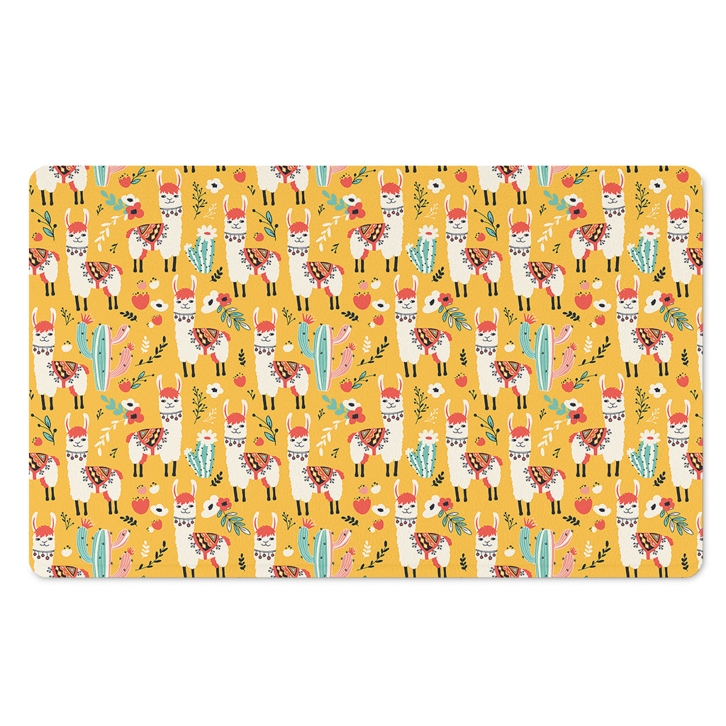 Yellow Llama Pattern Print Polyester Doormat