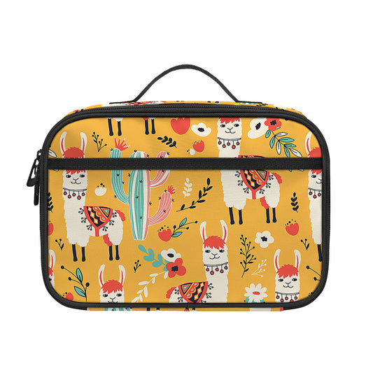 Yellow Llama Pattern Print Portable Lunch Bag