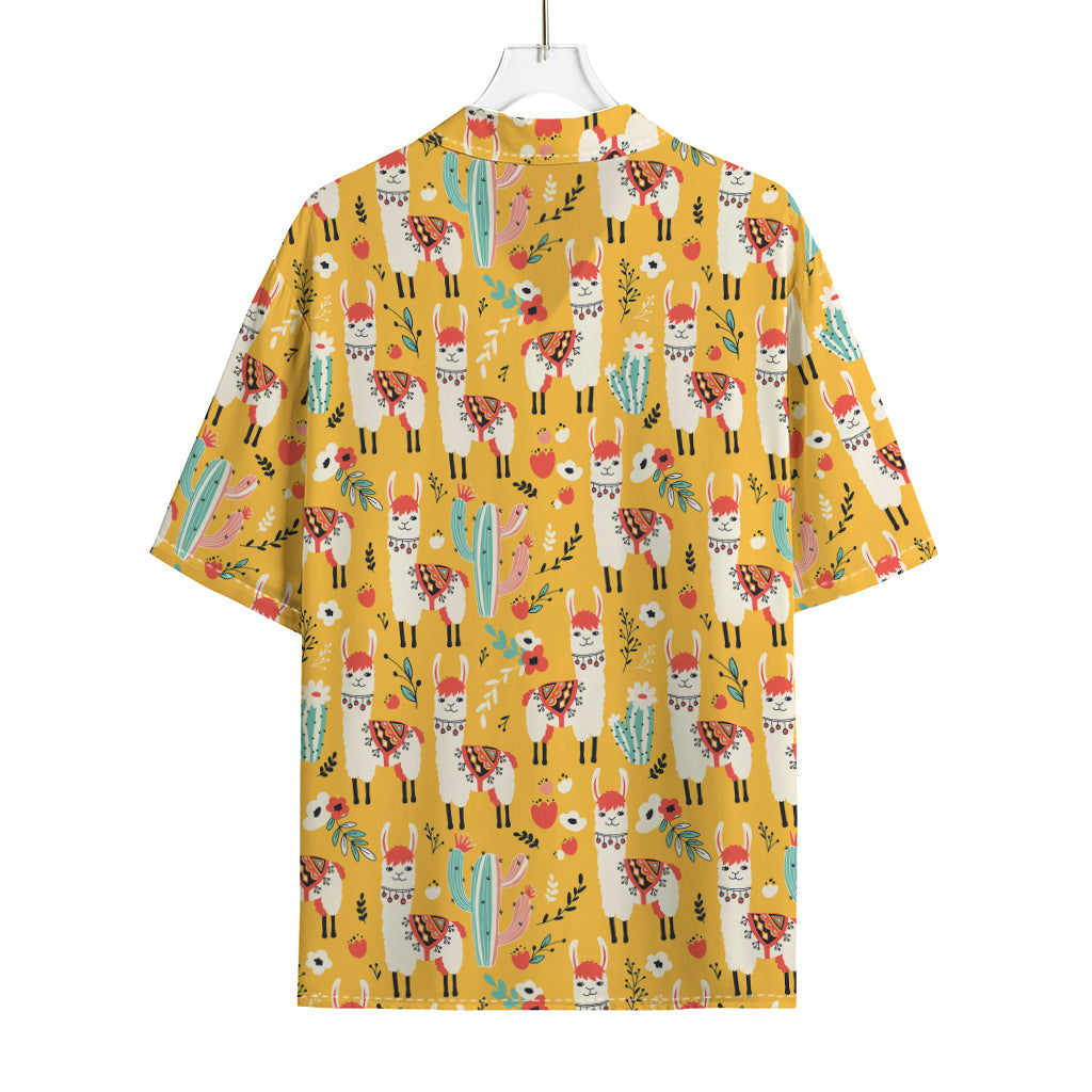 Yellow Llama Pattern Print Rayon Hawaiian Shirt