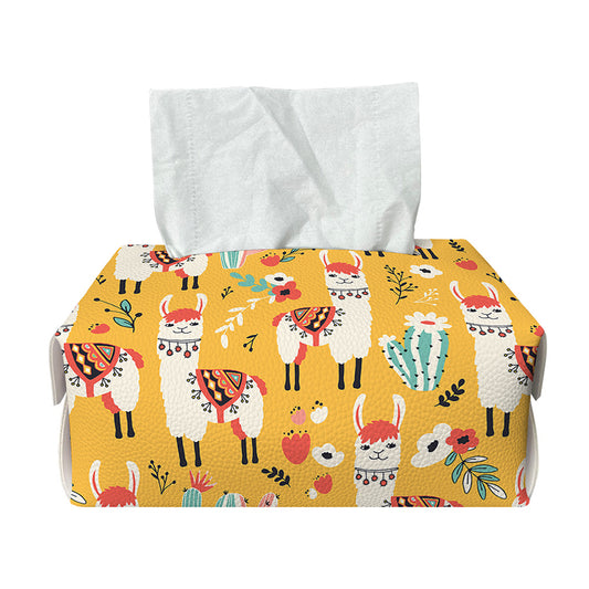 Yellow Llama Pattern Print Rectangle Tissue Box Cover
