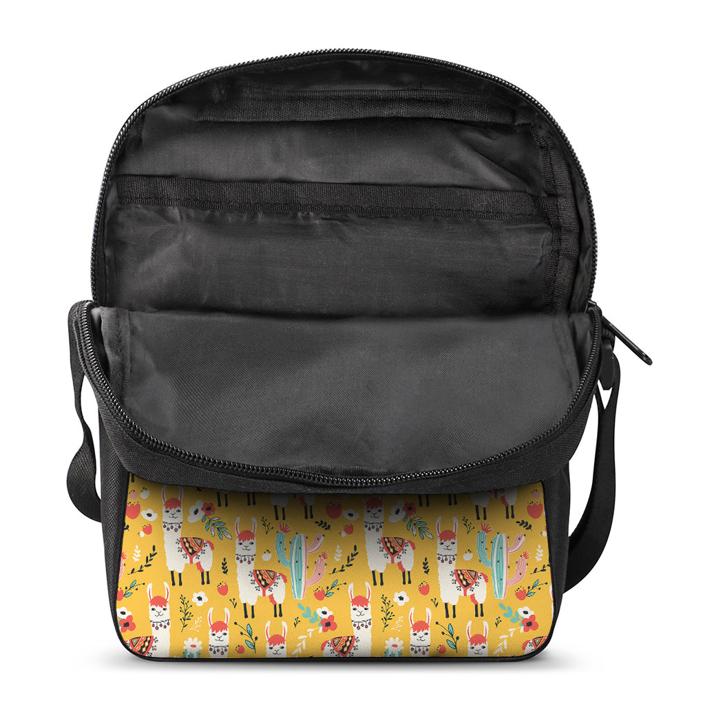 Yellow Llama Pattern Print Rectangular Crossbody Bag