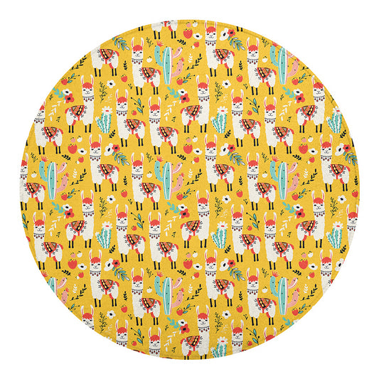 Yellow Llama Pattern Print Round Blanket
