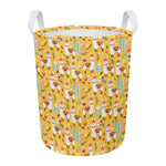 Yellow Llama Pattern Print Round Laundry Basket