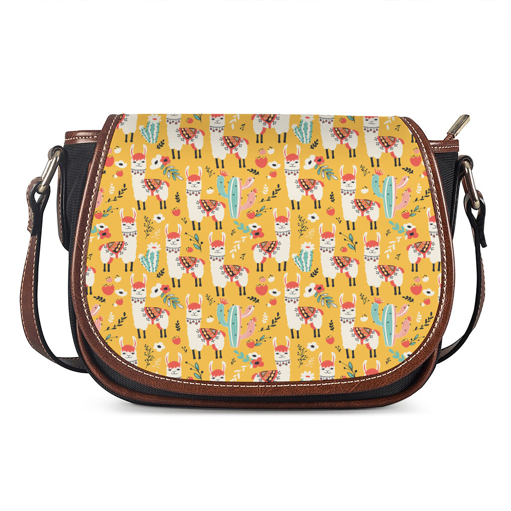 Yellow Llama Pattern Print Saddle Bag