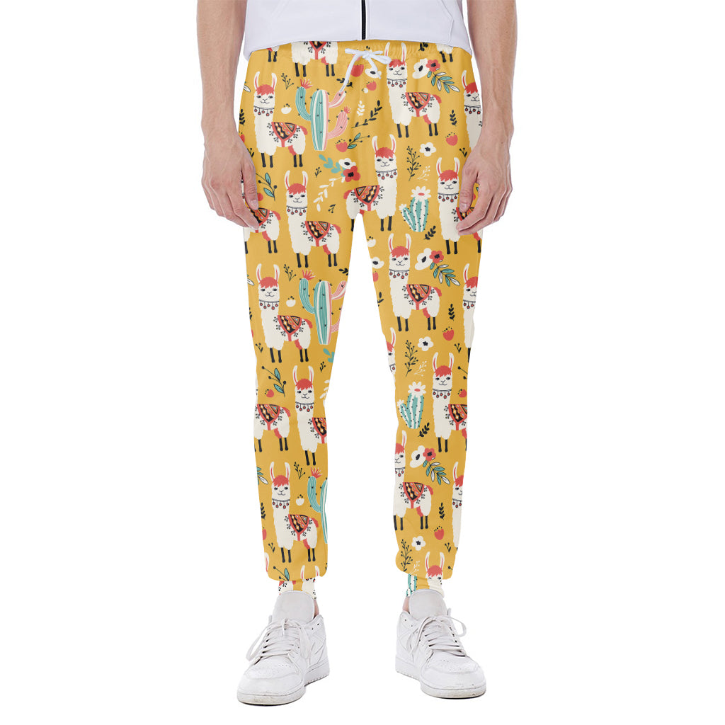 Yellow Llama Pattern Print Scuba Joggers