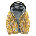 Yellow Llama Pattern Print Sherpa Lined Zip Up Hoodie
