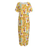 Yellow Llama Pattern Print Short Sleeve Long Nightdress