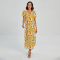 Yellow Llama Pattern Print Short Sleeve Maxi Dress