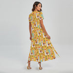 Yellow Llama Pattern Print Short Sleeve Maxi Dress