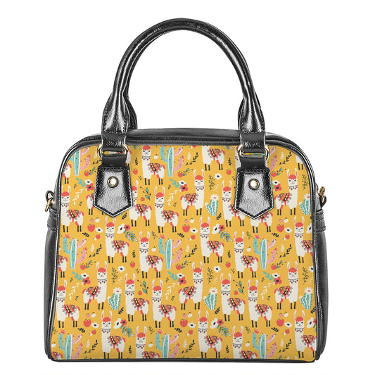 Yellow Llama Pattern Print Shoulder Handbag