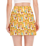 Yellow Llama Pattern Print Side Slit Mini Skirt