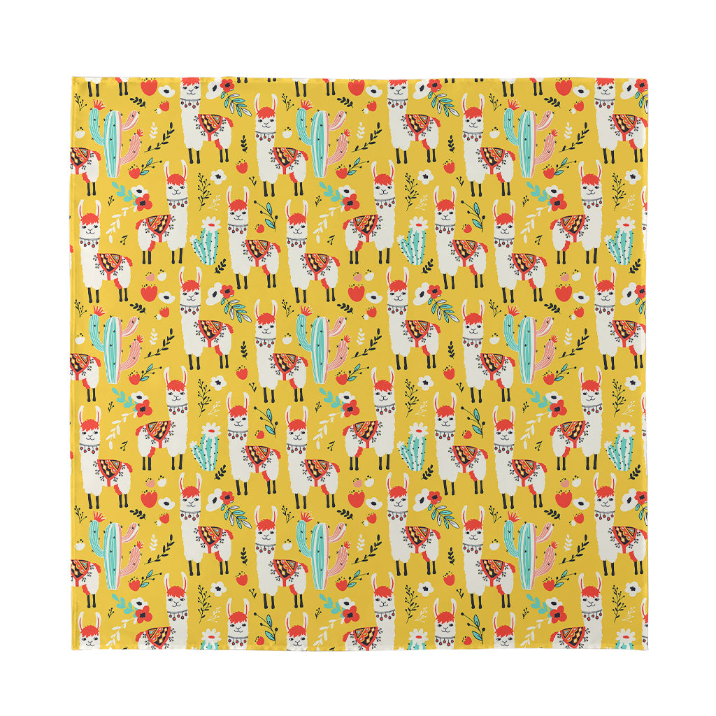 Yellow Llama Pattern Print Silk Bandana