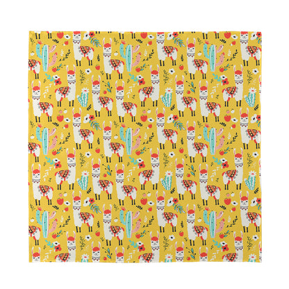 Yellow Llama Pattern Print Silk Bandana