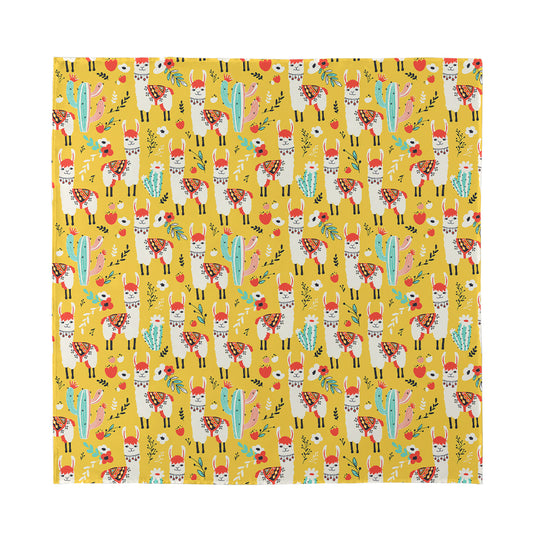 Yellow Llama Pattern Print Silk Bandana