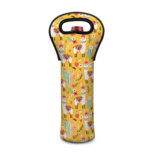 Yellow Llama Pattern Print Single Neoprene Wine Tote