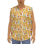 Yellow Llama Pattern Print Sleeveless Baseball Jersey