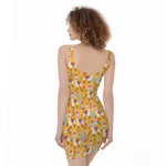 Yellow Llama Pattern Print Sleeveless Bodycon Dress