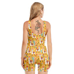 Yellow Llama Pattern Print Sleeveless One Piece Swimsuit