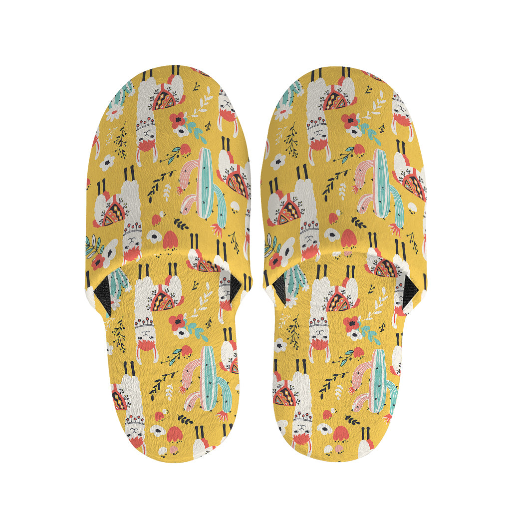 Yellow Llama Pattern Print Slippers
