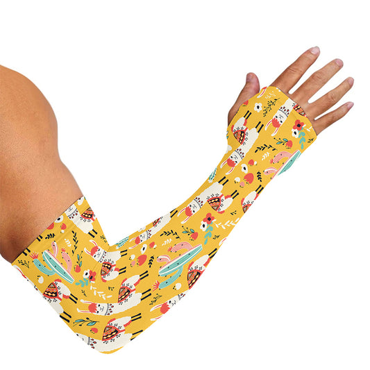 Yellow Llama Pattern Print Sun Protection Arm Sleeves