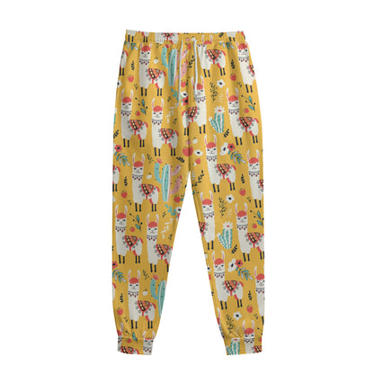 Yellow Llama Pattern Print Sweatpants