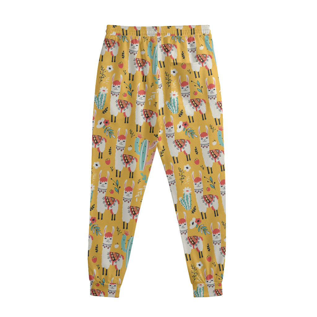 Yellow Llama Pattern Print Sweatpants