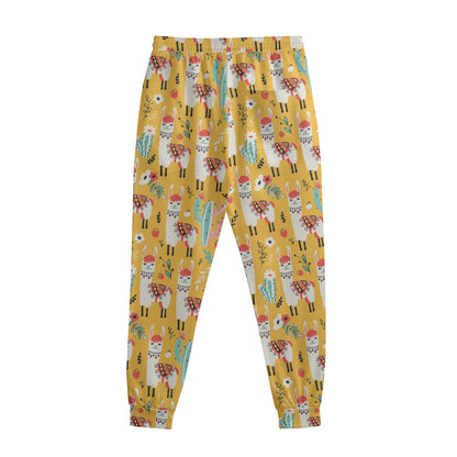Yellow Llama Pattern Print Sweatpants