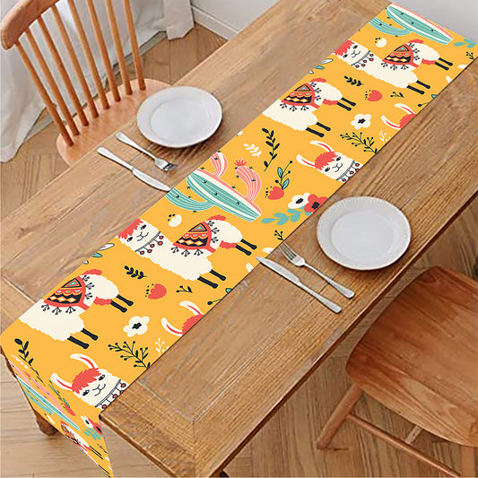 Yellow Llama Pattern Print Table Runner