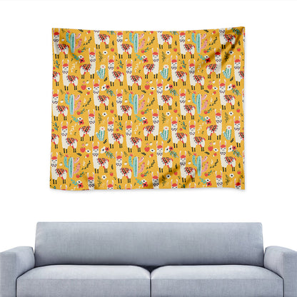 Yellow Llama Pattern Print Tapestry