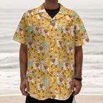 Yellow Llama Pattern Print Textured Short Sleeve Shirt
