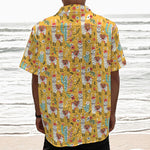 Yellow Llama Pattern Print Textured Short Sleeve Shirt
