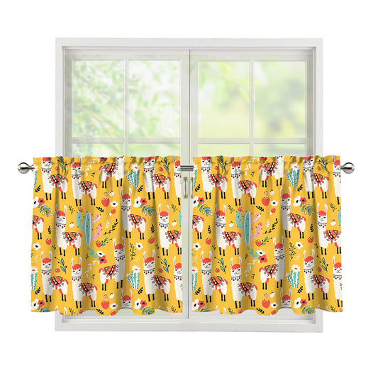 Yellow Llama Pattern Print Tier Curtains