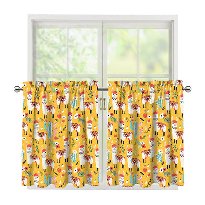 Yellow Llama Pattern Print Tier Curtains
