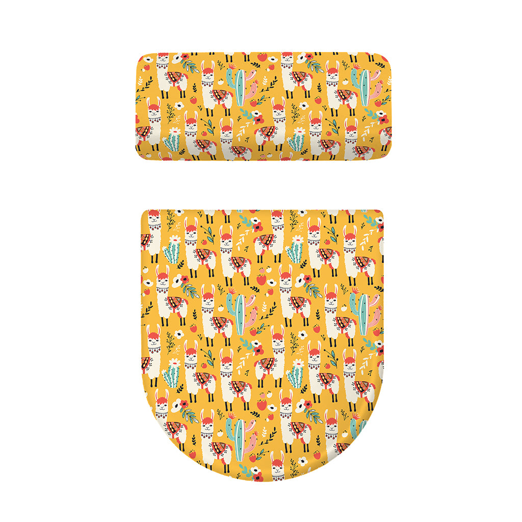Yellow Llama Pattern Print Toilet Lid And Tank Cover Set