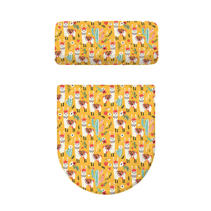 Yellow Llama Pattern Print Toilet Lid And Tank Cover Set