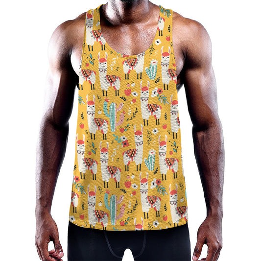 Yellow Llama Pattern Print Training Tank Top