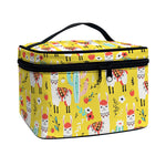 Yellow Llama Pattern Print Travel Makeup Bag